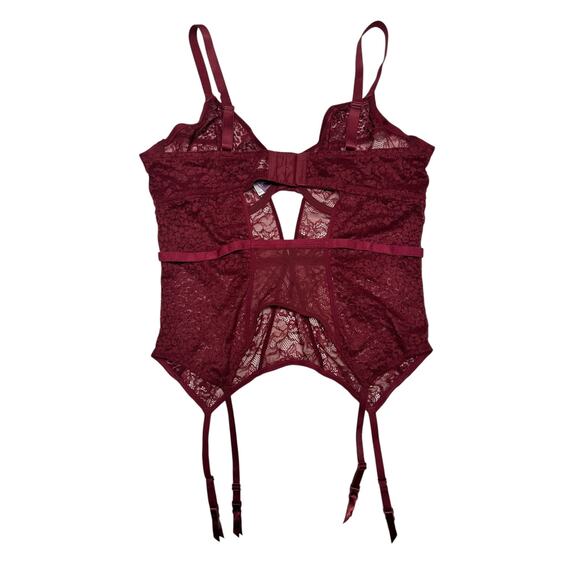 NWT Adore Me Burgundy Lace Bustier Corset With Garters Size 38DDD - Picture 11 of 11